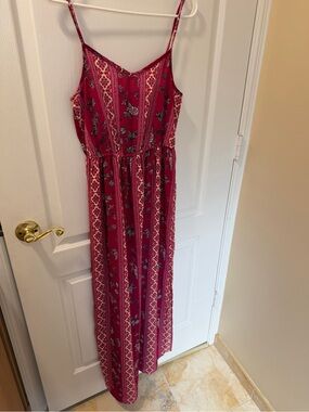 Red Floral Striped Maxi Dress